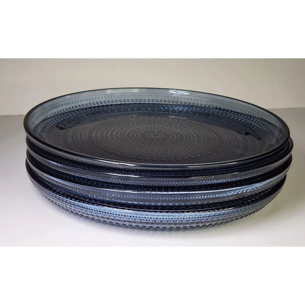 Set of 4 Iittala Kastehelmi Blue Rain Plates Oiva Toikka 9 5/8